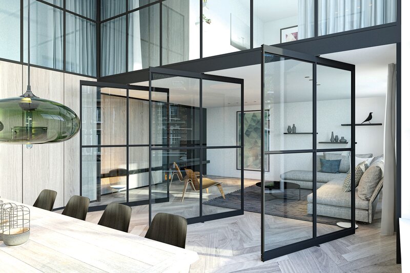 Room dividers made of glass and aluminum