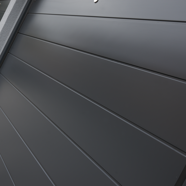 Garage door with medium-sized ribs