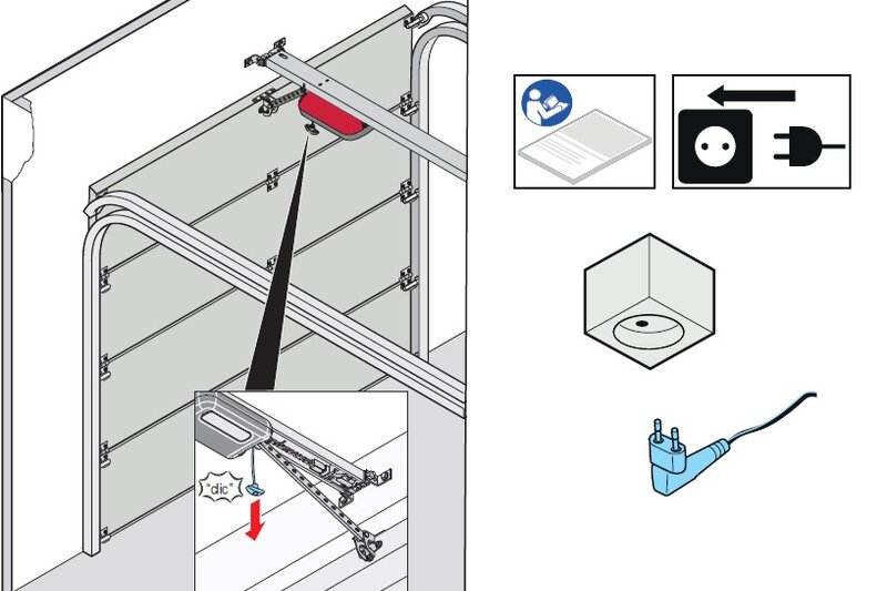Mounting aid on a garage door